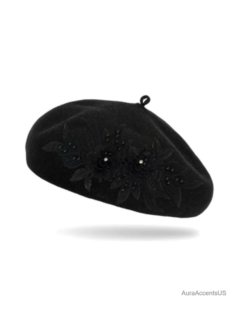 Floral Embroidered Denim Beret French Style Adjustable Artist Hat